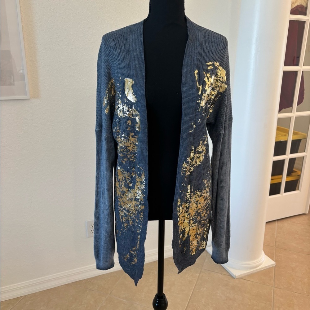 Elegant Blue & Gold Women's Sweater. One Size